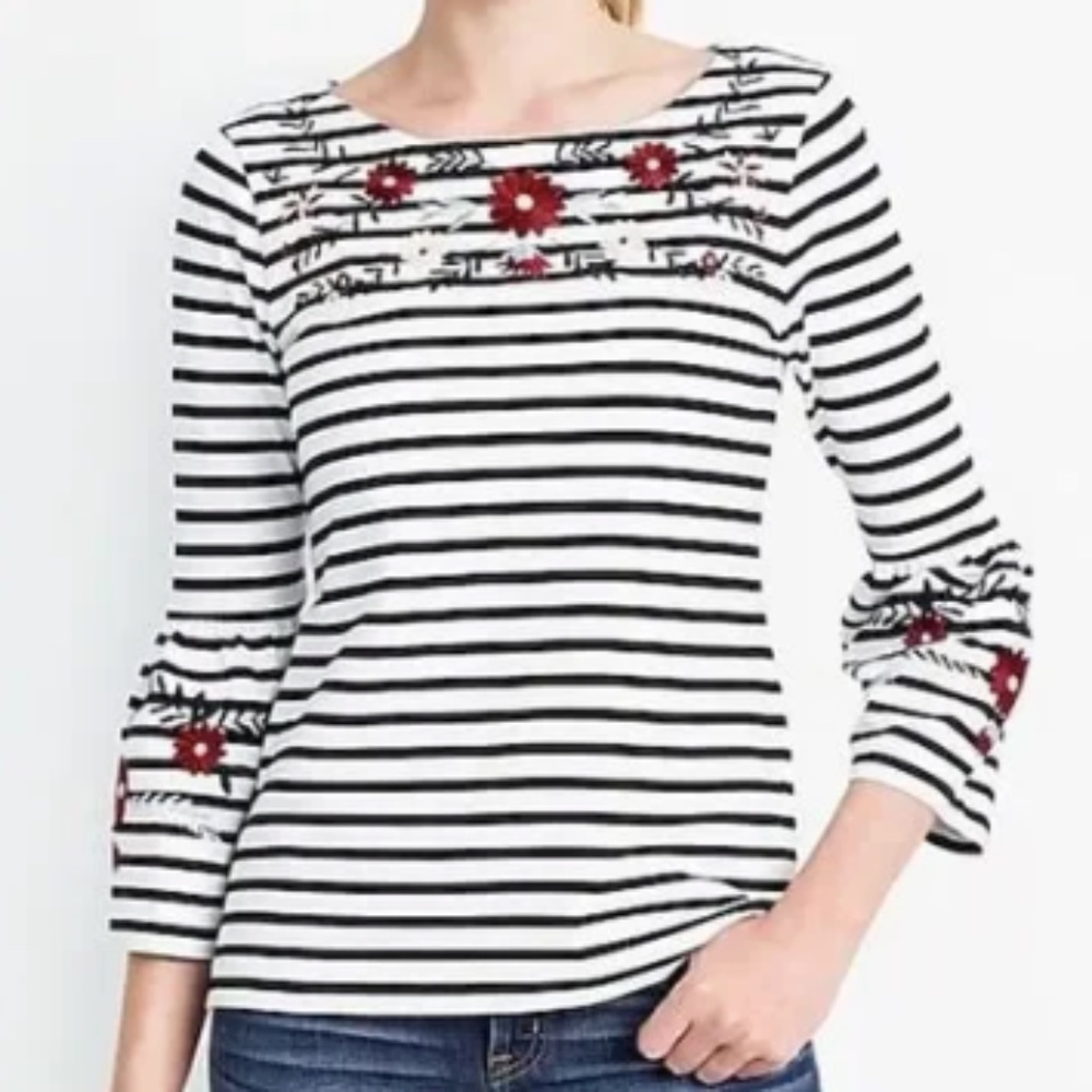 NWT J. Crew embroidered striped bell-sleeve top